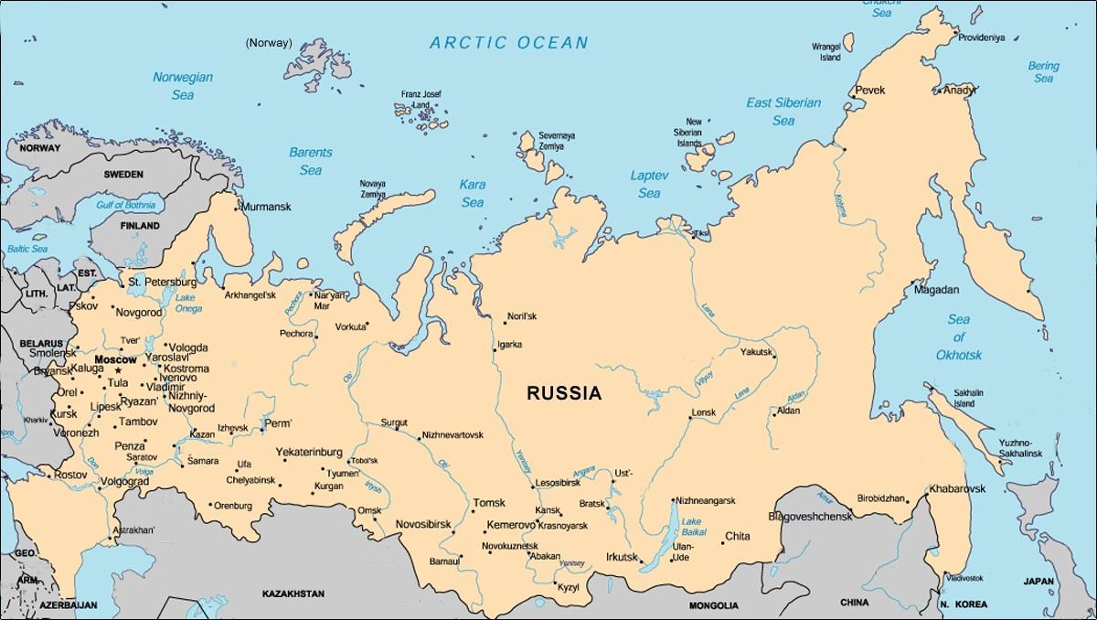 Карта России с главными городами